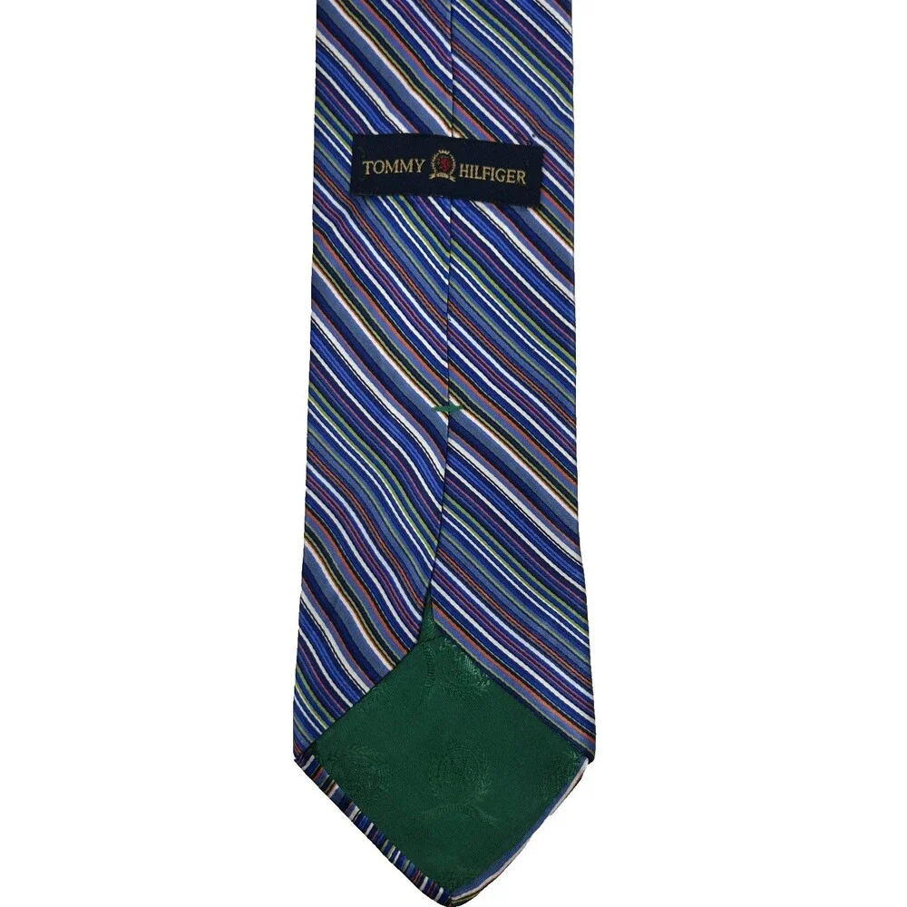 Tommy Hilfiger Silk Tie Blue Green Orange Multi Stripe Classic‎ 58